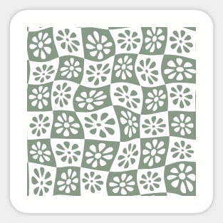 Sage Green Wavy Floral Checkers Sticker